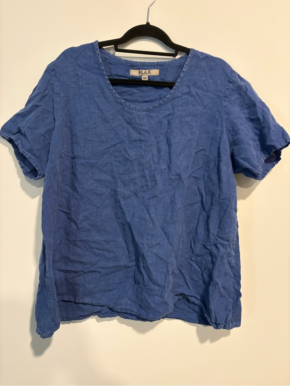FLAX Blue Short Sleeve Linen Top 1G